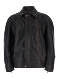 Brown Jacket with Classic Collar and Aged Effect in Leather for Men Ovine Outerwear