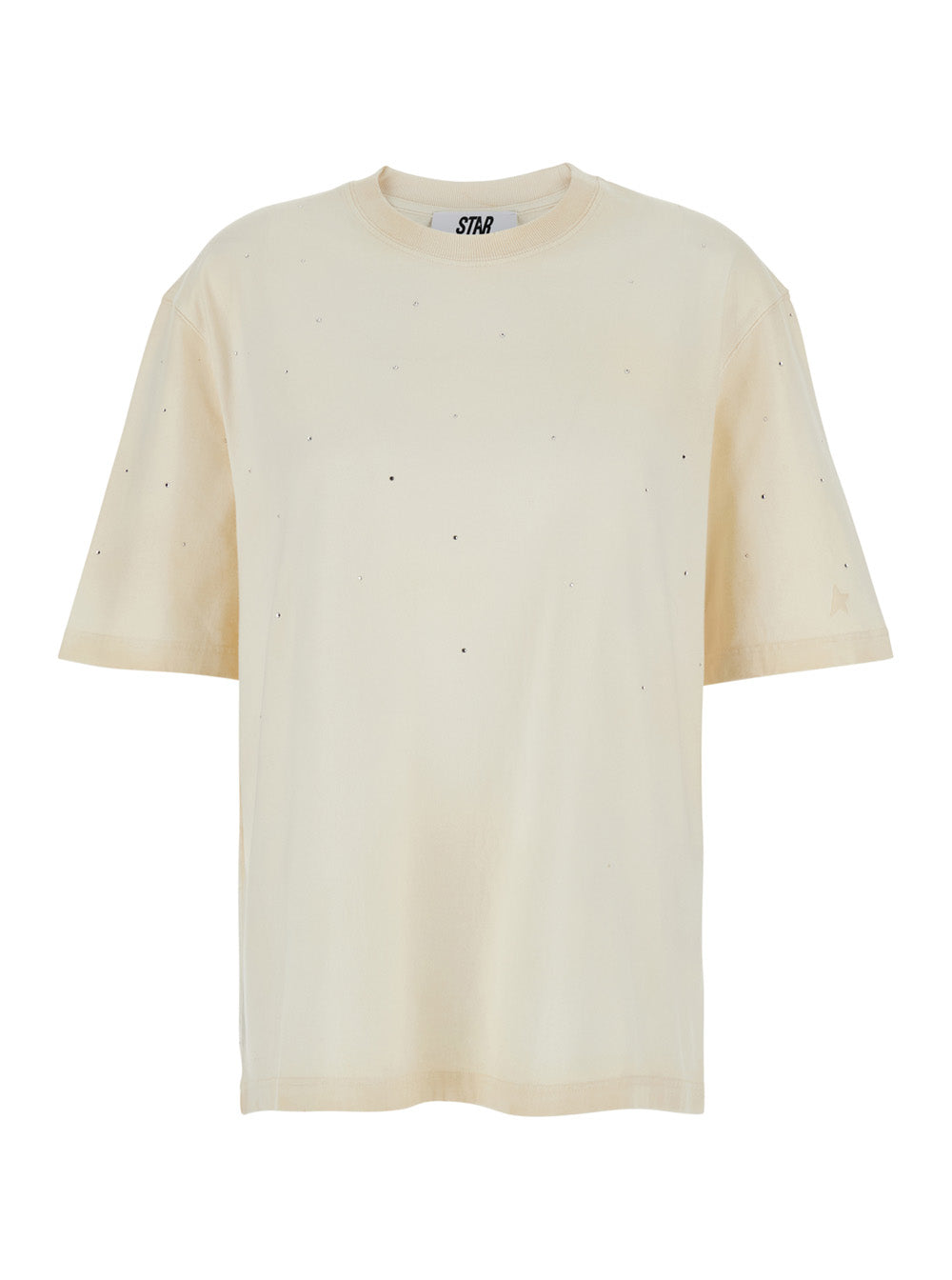 T-Shirt Crew Neck with Back Print and Rhinestone Decoration White in Cotton Women Tshirts Polo Shirts