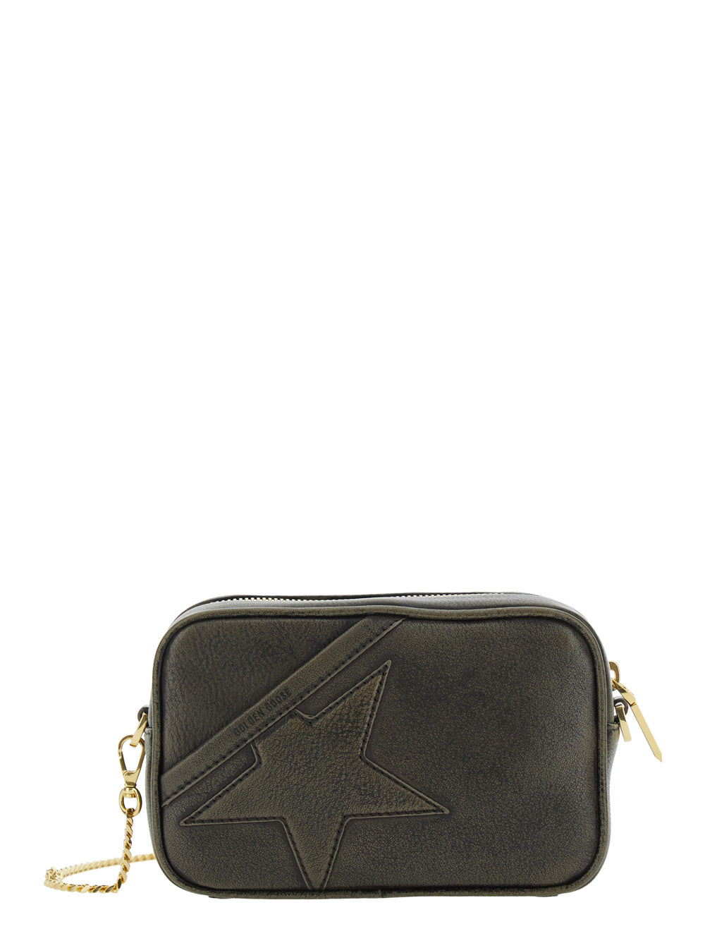 Shoulder Bag GWA00228A00075955357 with Removable Chain Strap and Star Patch on Black Leather Front for Women Cow Crossbody