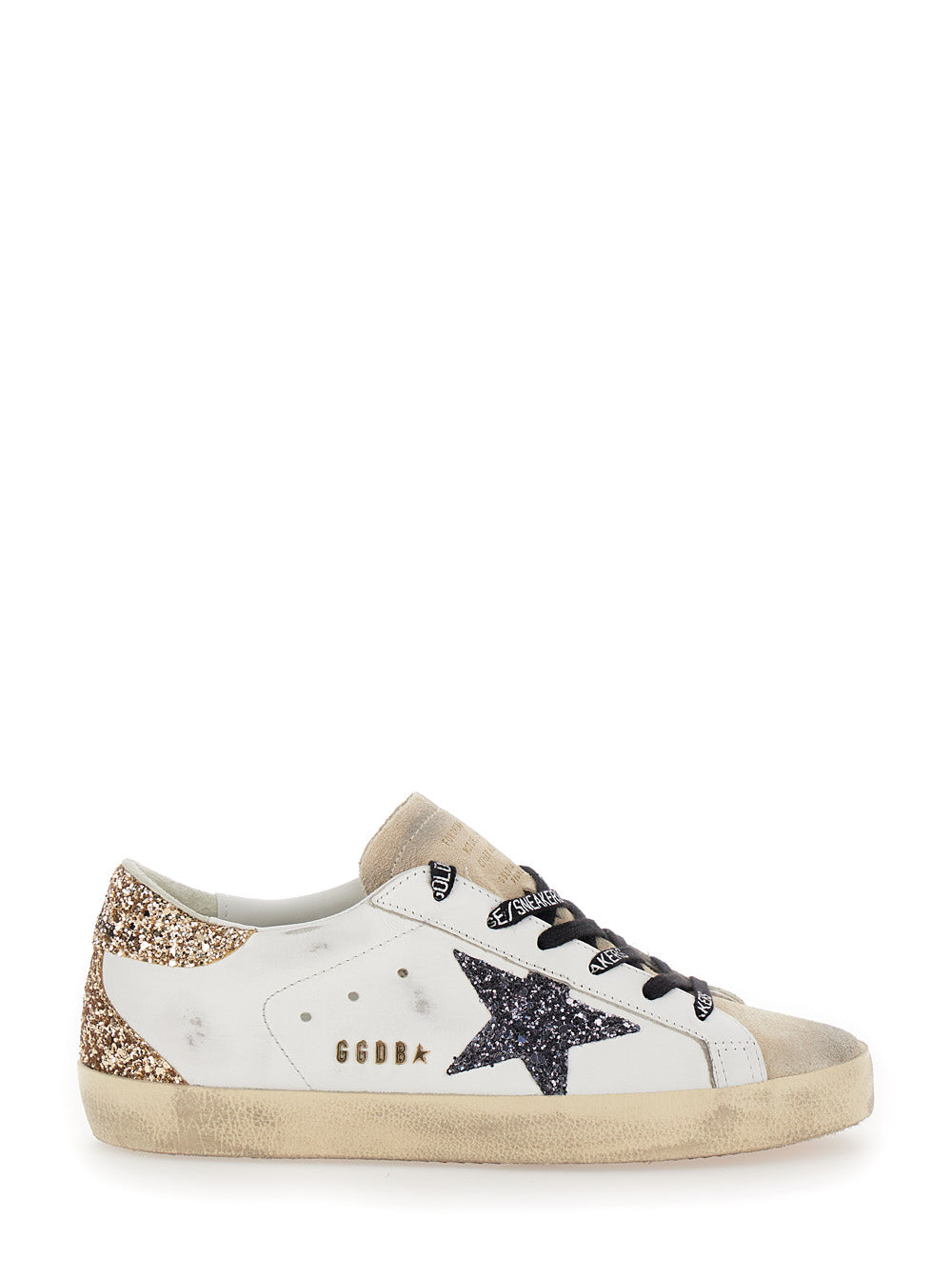 Low Superstar Sneakers with Glitter in Used Effect White Leather for Women - IT 37