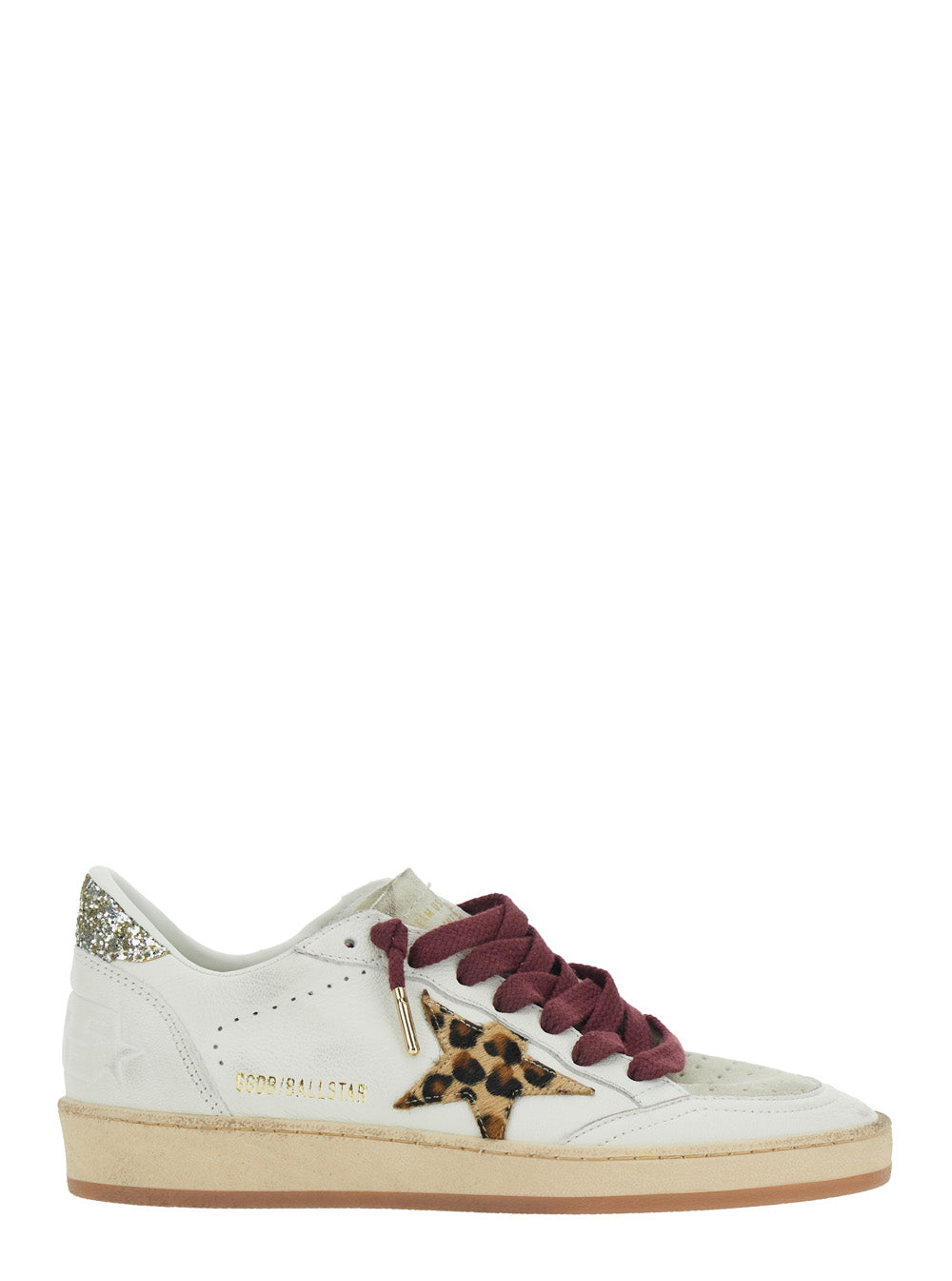 Sneaker Ballstar Low Top with Star Patch Glitter and Heel Logo Lettering in White Leather for Women