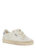 Soul-Star White Low-Top Sneaker with Glitter Heel and Logo Lettering in Leather Woman Ovine Cow