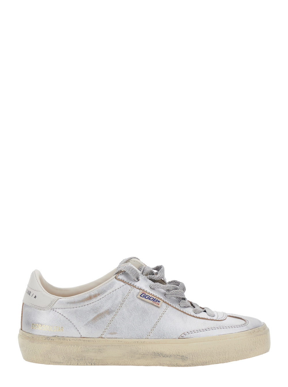Soul-Star Metallic Low Top Sneakers with Logo Lettering on Tongue and Heel in Laminated Leather Woman Cow Sheep
