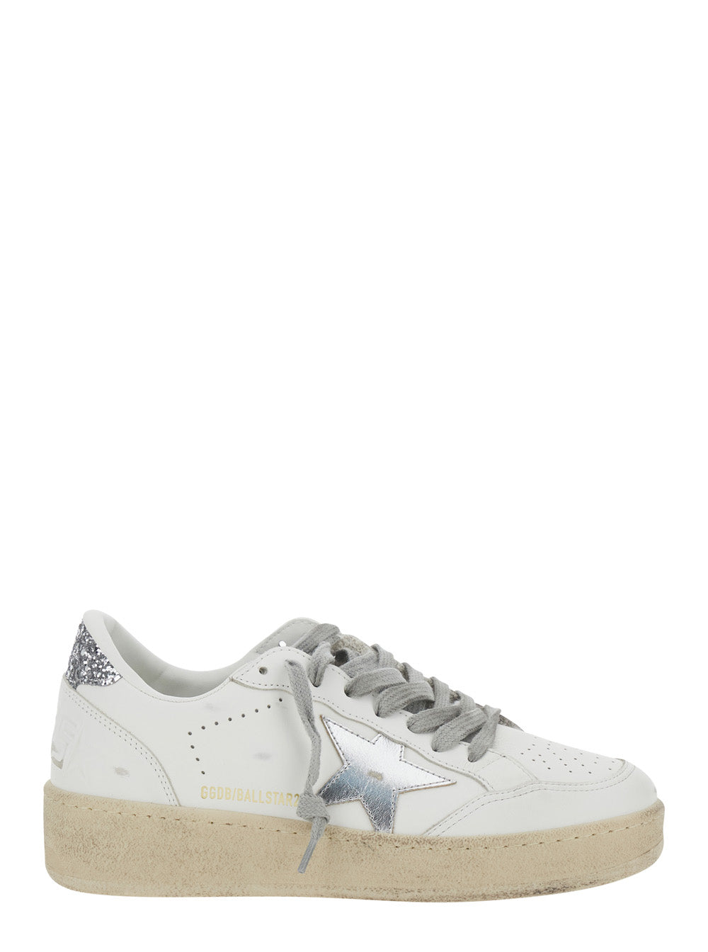 Ballstar 2 White Sneaker With Star Patch Glitter And Heel Logo Lettering Leather Women