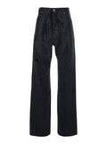 Jeans with Belt Loops and All-Over Crystal Decoration in Black Denim for Women Cotton