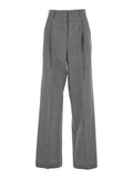 Wide Leg Trousers with All-Over Prince of Wales Print in Grey Wool for Women Virgin
