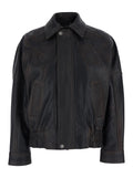Journey Jacket with Classic Collar and All-Over Floral Embroidery in Brown Leather for Women Ovine Outerwear
