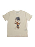 Round Neck T-Shirt with Front Print in White Cotton for Kids Tshirts And Polo Shirts