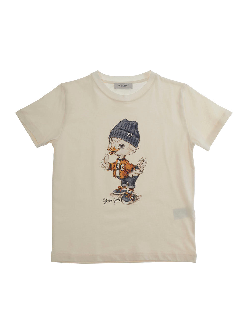 Round Neck T-Shirt with Front Print in White Cotton for Kids Tshirts And Polo Shirts