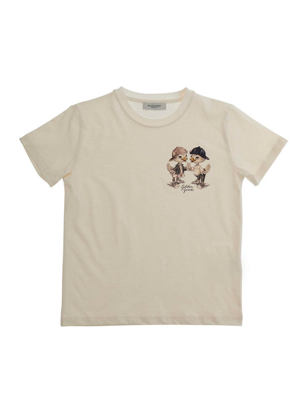 Crew Neck T-Shirt GOLDEN GOOSE KIDS with Front Print in White Cotton for Tshirts And Polo Shirts