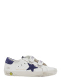 Low Top Old School Sneakers with Side Star Patch in White Leather for Kids Cow