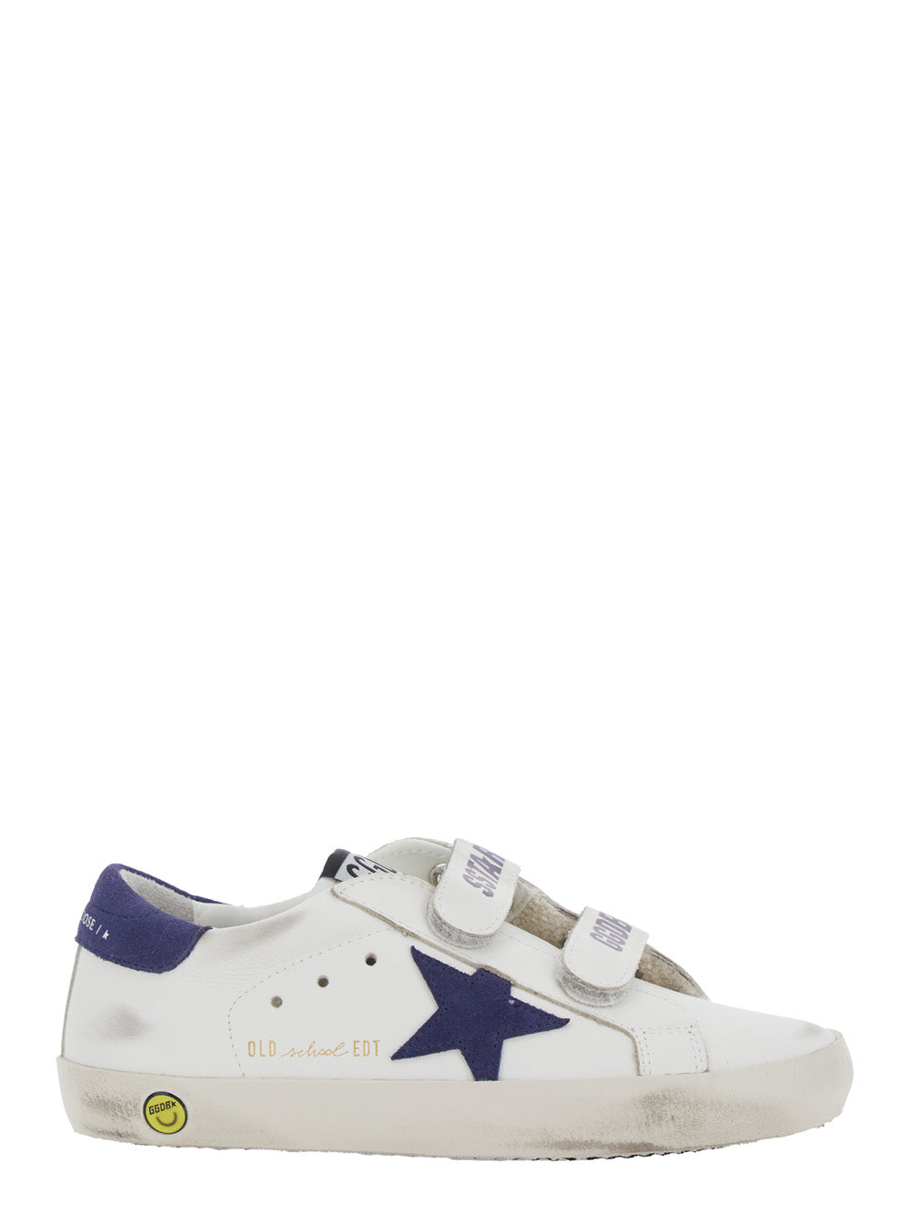 Low Top Old School Sneakers with Side Star Patch in White Leather for Kids Cow