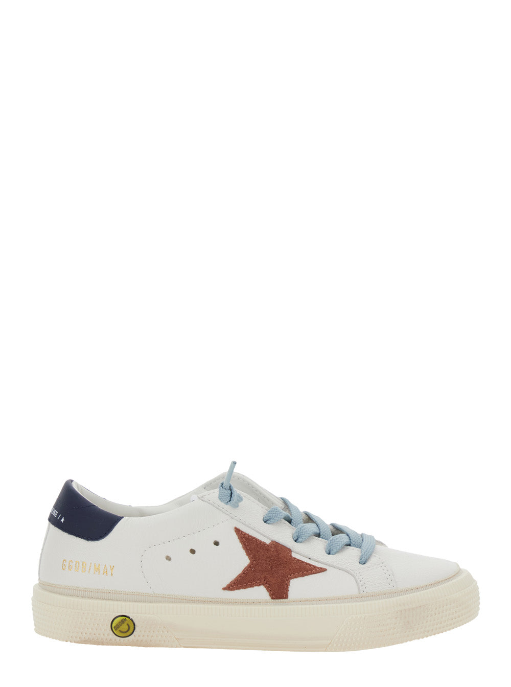 Sneaker May Low Top with Star Patch on the Side and Logo Tongue in White Leather for Kids Goat Cow