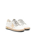 Sneaker Ballstar Low Top with Star Patch on the Side and Maxi Lettering Back in White Leather for Kids Ovine Cow