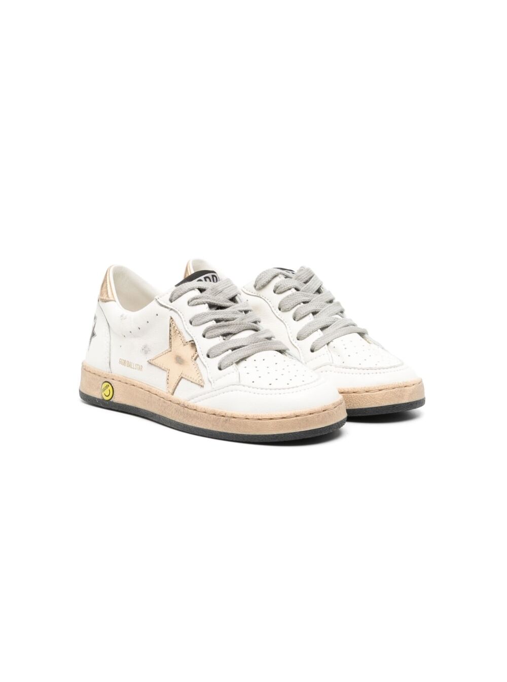 Sneaker Ballstar Low Top with Star Patch on the Side and Maxi Lettering Back in White Leather for Kids Ovine Cow