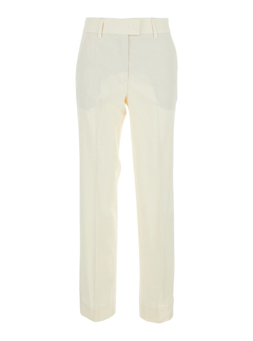 White Pants With Side Pockets And High Waist For Women Trousers