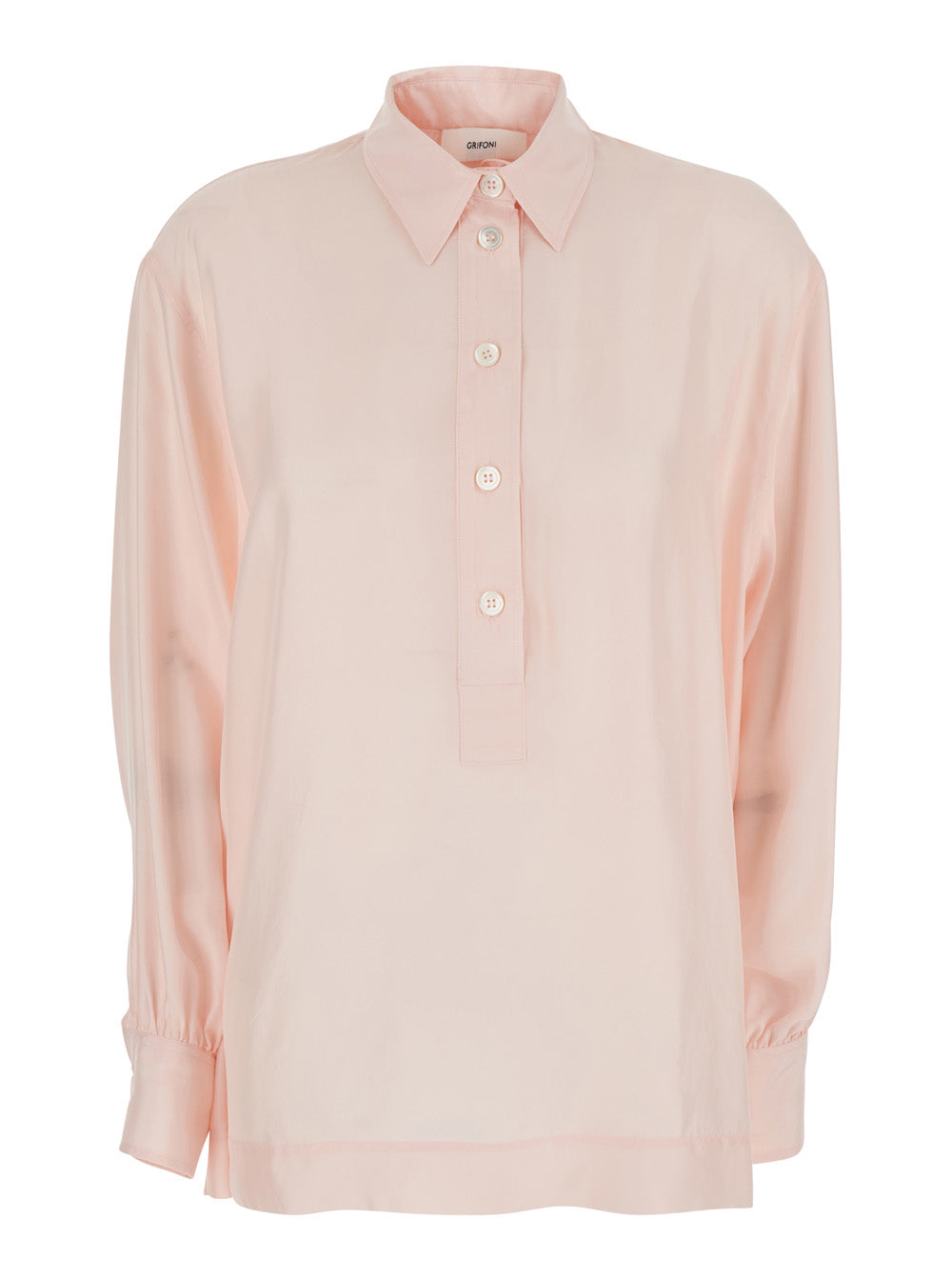 Pointed Collar Long Sleeve Shirt In Pink Women And Blouses