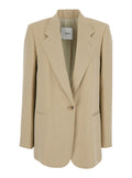 Beige Jackets with Shirt Collar and Front Button Closure in Tech Fabric for Women Blazers