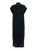 Black Long Dress With Classic Collar And Button Closure On The Front Fabric Women