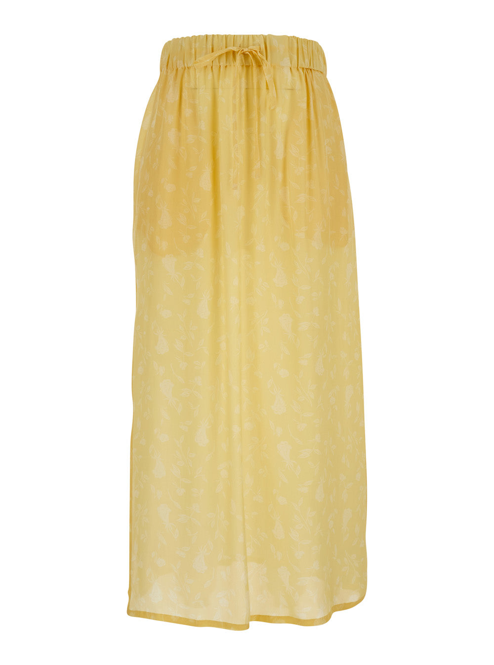 Yellow Dress with Pleated Details and High Waist in Cotton for Women Skirt