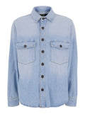 LONG SLEEVE SHIRT - with Classic Collar and Front Buttons In Cotton Light Blue Women Blouses