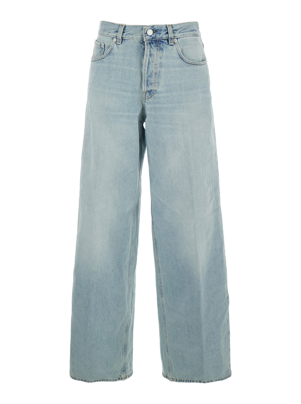 Blue Jeans with Belt Loops and Logo Patch on the Back in Womens Denim Light