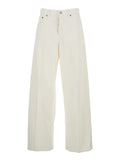 White Jeans With Belt Loops And Logo Patch On The Back Womens Denim