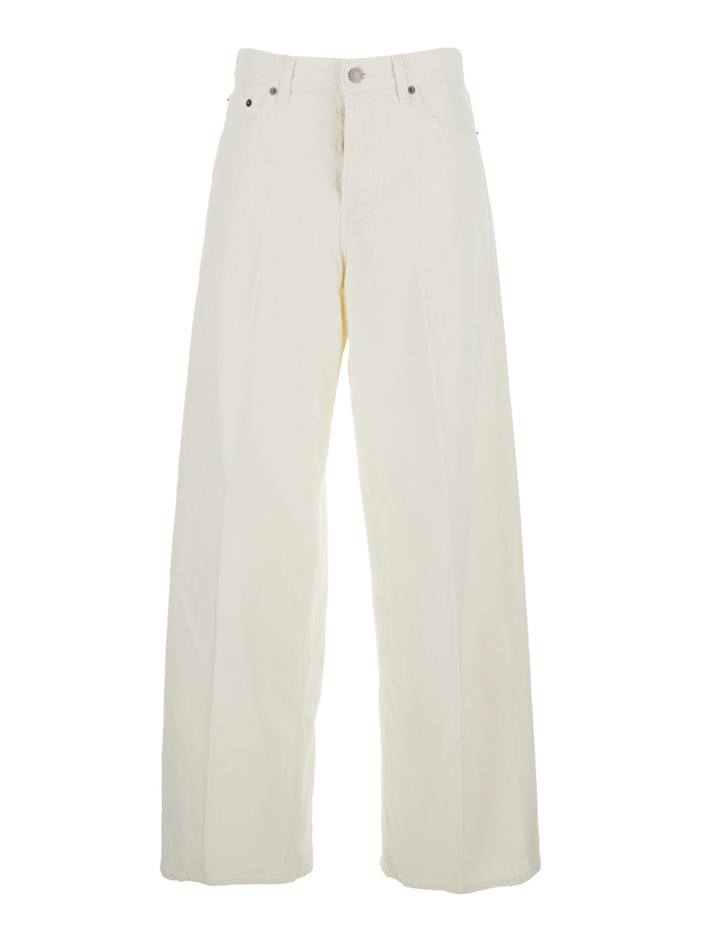 White Jeans With Belt Loops And Logo Patch On The Back Womens Denim