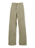 Khaki Green Jeans With Belt Loops And Logo Patch On The Back Womens Denim