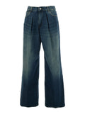 Blue Jeans with Logo Patch on the Back and Faded Effect in Denim for Women Blu