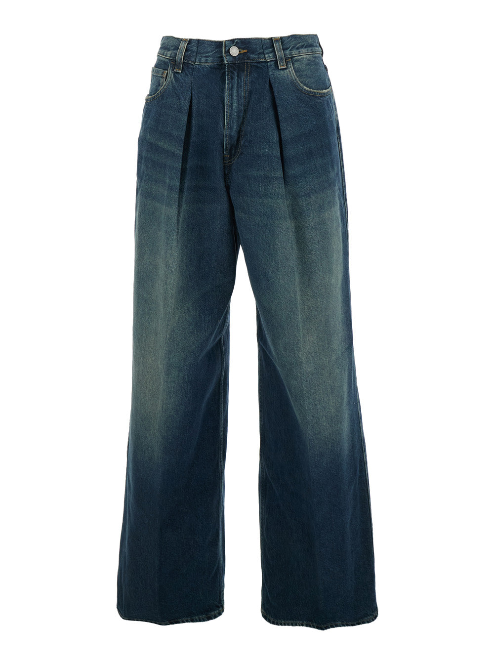 Blue Jeans with Logo Patch on the Back and Faded Effect in Denim for Women Blu