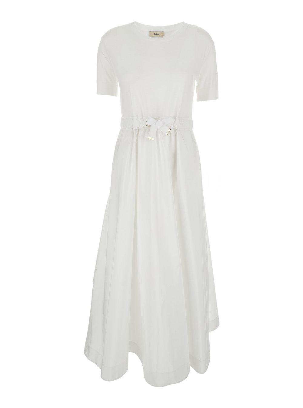 Long Dress with Bow on the Front in White Tech Fabric for Women Polyester