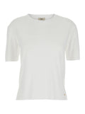 Round Neck T-Shirt with Logo Plate on the Front in Cotton Blend White Women Lyocell Tshirts And Polo Shirts