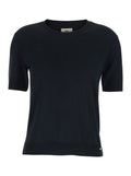Crew Neck T-Shirt with Logo Plate on the Front in Cotton Blend Black Women Lyocell Tshirts And Polo Shirts