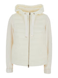 White Hooded Puffer Jacket with Drawstring and Quilted Design in Tech Fabric Cotton for Women Base Down