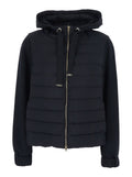 Black Down Jacket with Drawstring Hood and Quilted Design in Cotton Tech Fabric Woman Base