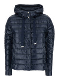 Blue Hooded Puffer Jacket with Drawstring and Logo Detail on in Tech Fabric for Women Blu Polyamide Down