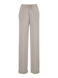 Beige Pants with Elastic Waist in Tech Fabric for Women Polyester Trousers