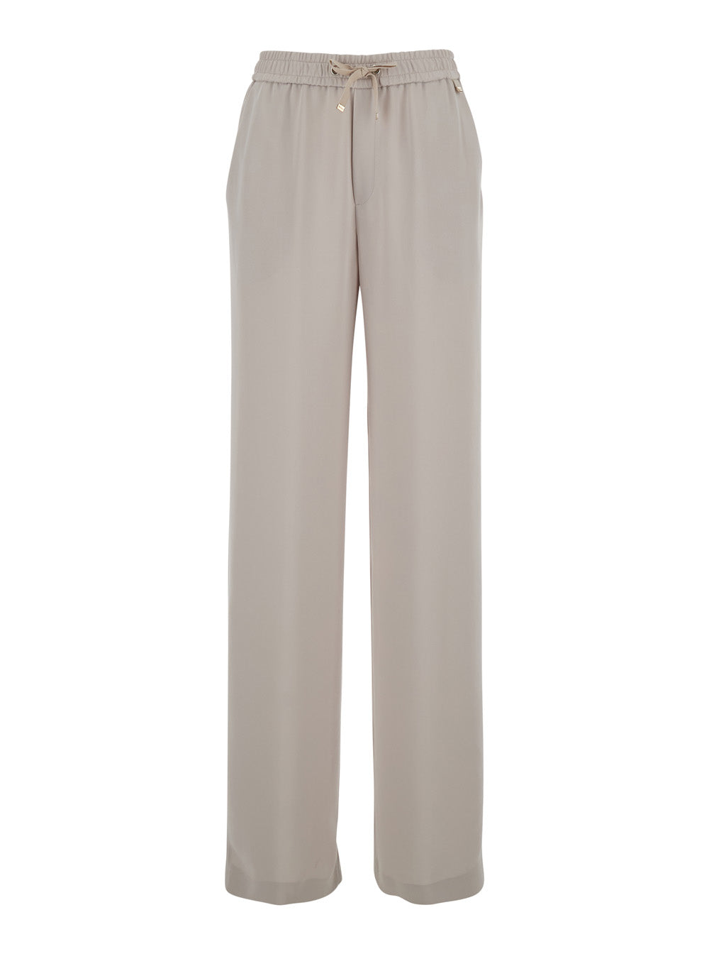 Beige Pants with Elastic Waist in Tech Fabric for Women Polyester Trousers