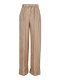 Beige Silk Pants with Elastic Drawstring Waist and All-Over Print Woman Trousers