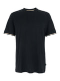 Black Crew Neck T-Shirt with Contrast Details on Sleeves for Men Cotton Tshirts And Polo Shirts