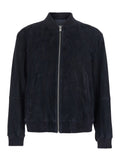 Blue Jacket With Cuban Collar And Two Welt Pockets On The Front Suede For Men Blu