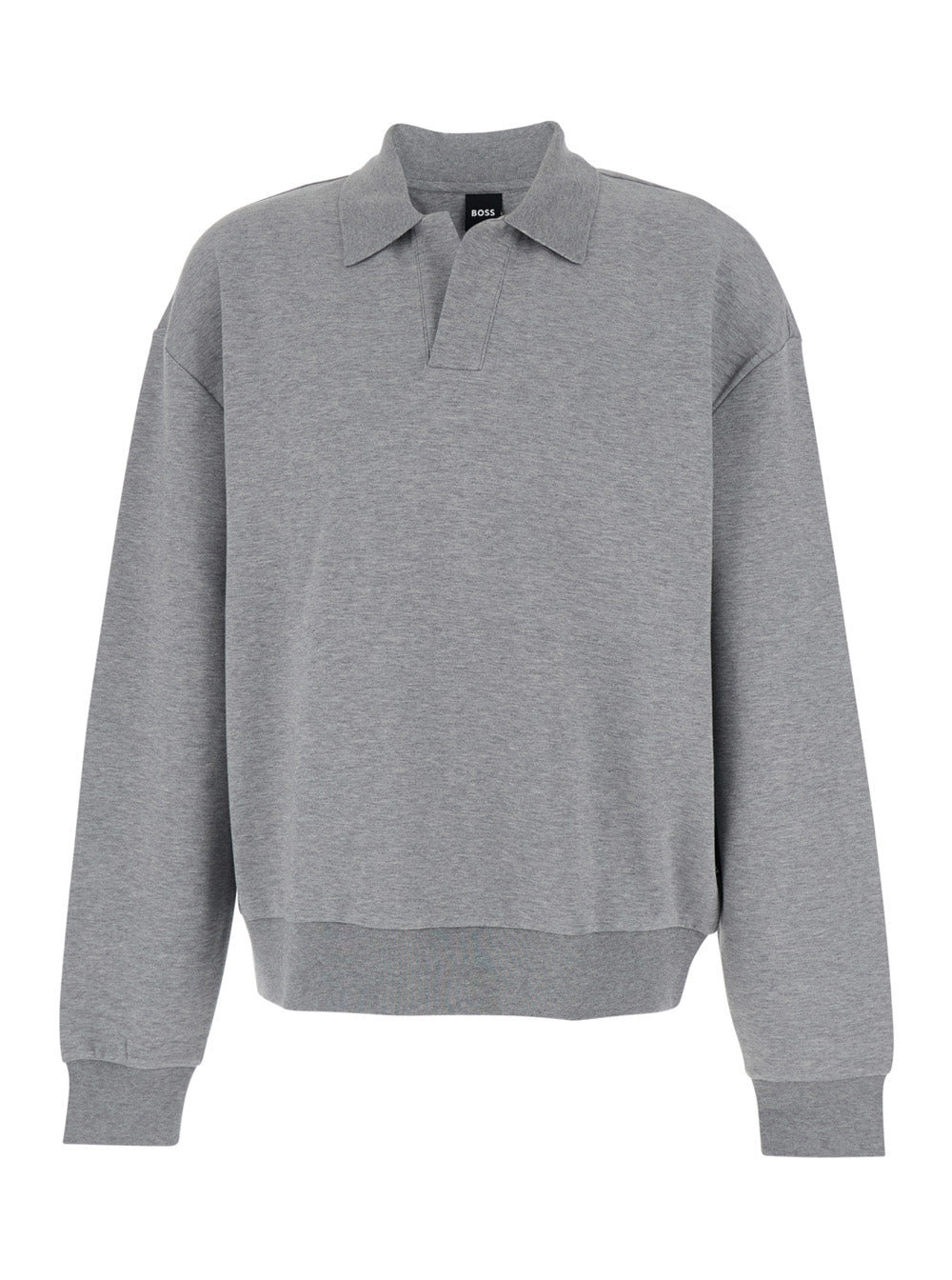 Long Sleeve Polo with Dropped Shoulders and Ribbed Wool Finish in Gray for Men Grey Cotton Polyester Elastane Tshirts Shirts