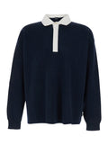 Polo Collar Sweater in Cotton and Wool Blend for Men Blu Virgin Tshirts Shirts