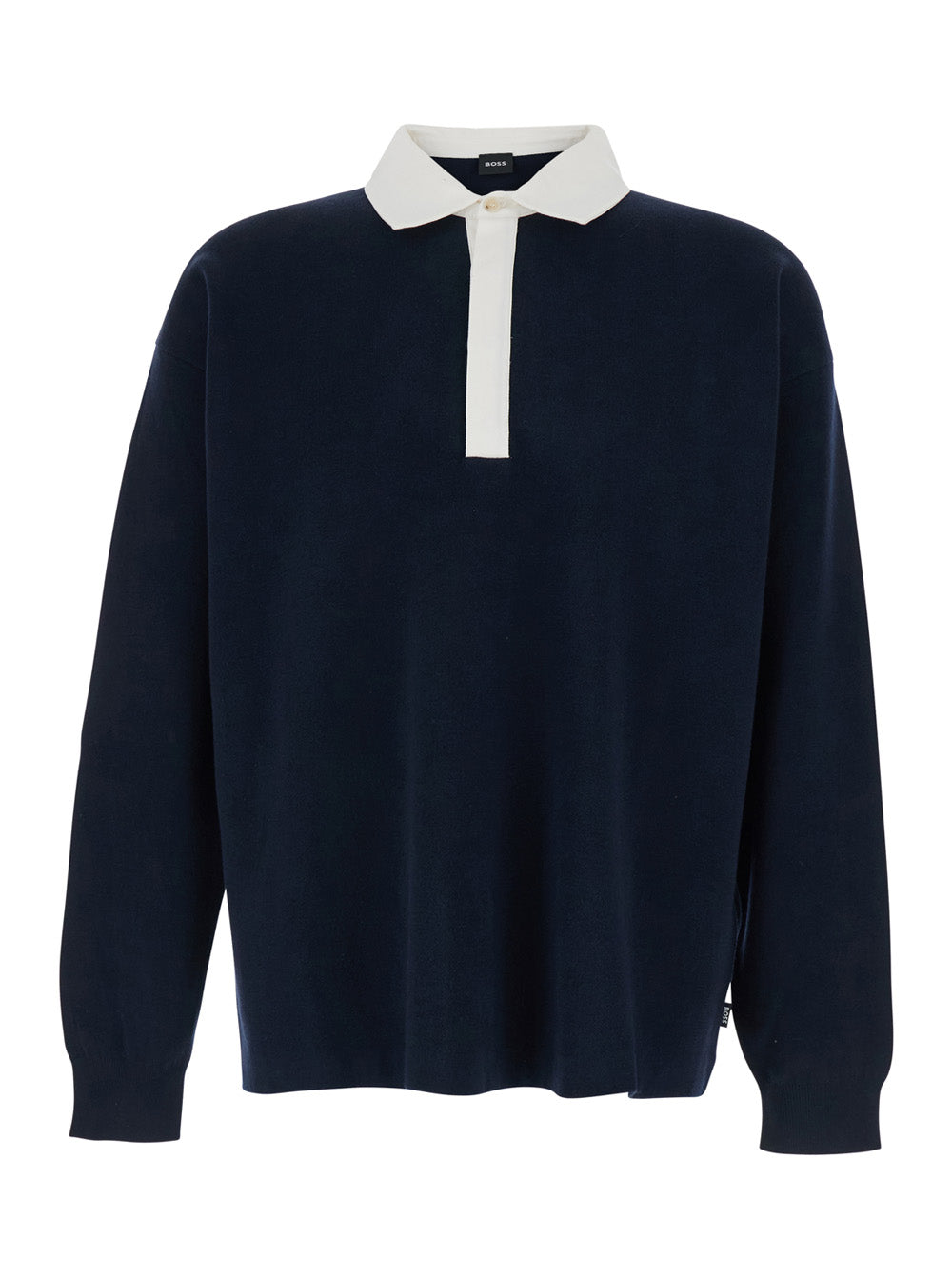 Polo Collar Sweater in Cotton and Wool Blend for Men Blu Virgin Tshirts Shirts