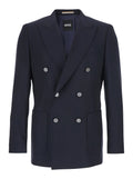 Double-breasted Huston Jacket with Peak Revers and Single Vent on the Back in Blue Wool Blend for Men Blu Virgin Elastane Blazers