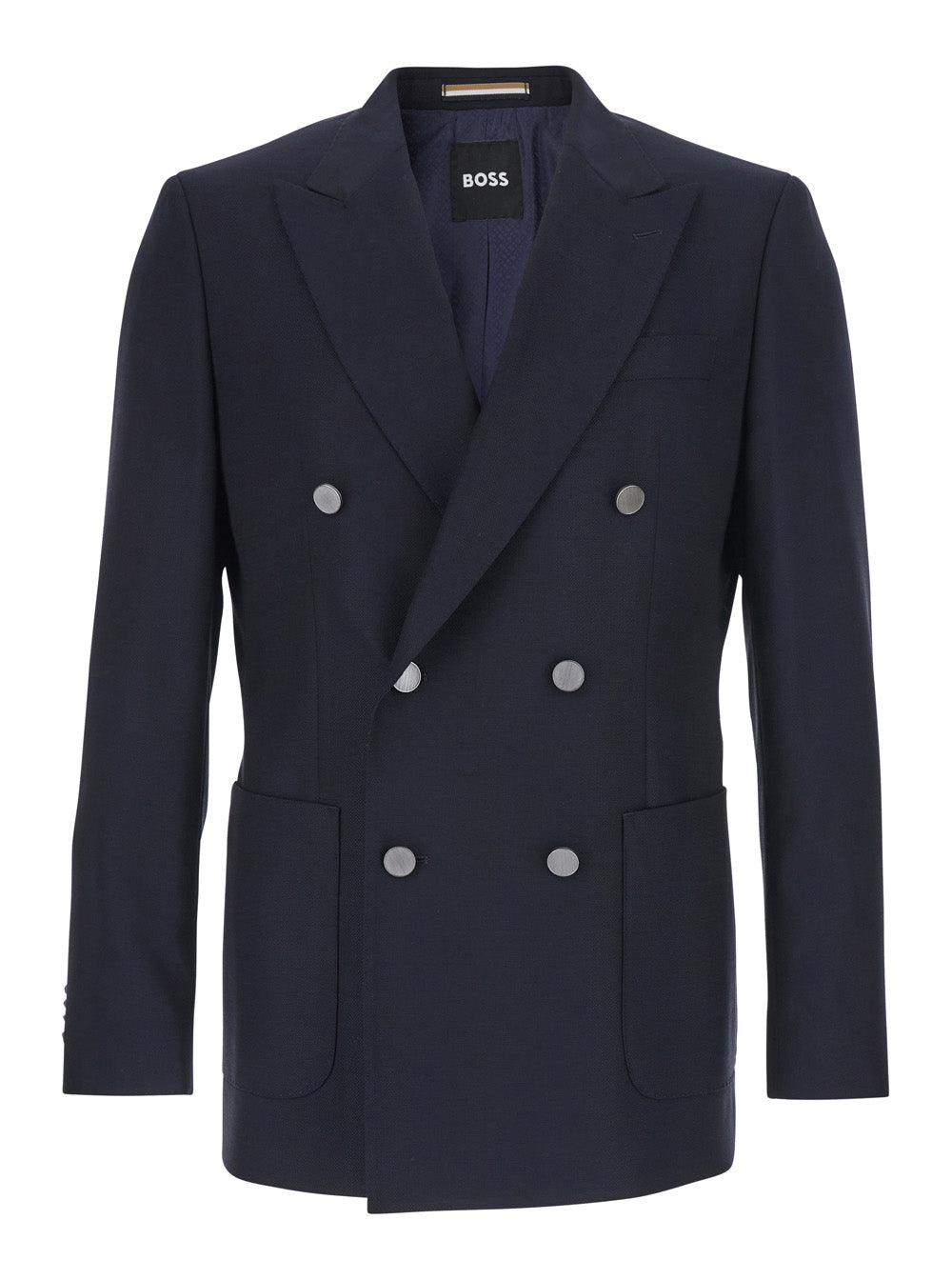 Double-breasted Huston Jacket with Peak Revers and Single Vent on the Back in Blue Wool Blend for Men Blu Virgin Elastane Blazers