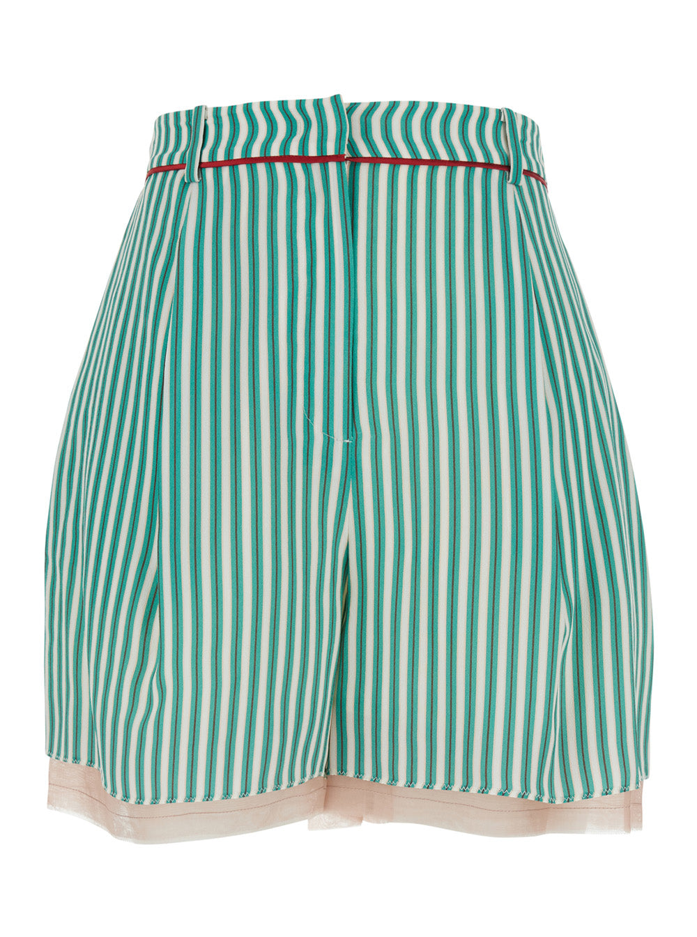 Shorts Yuri With Green Stripes Silk And Viscose For Women Bermuda