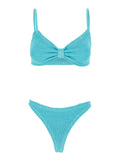 Alicia Bikini with Thin Fixed Straps and Front Knot in Stretch Tech Fabric Blue Women Light Beachwear