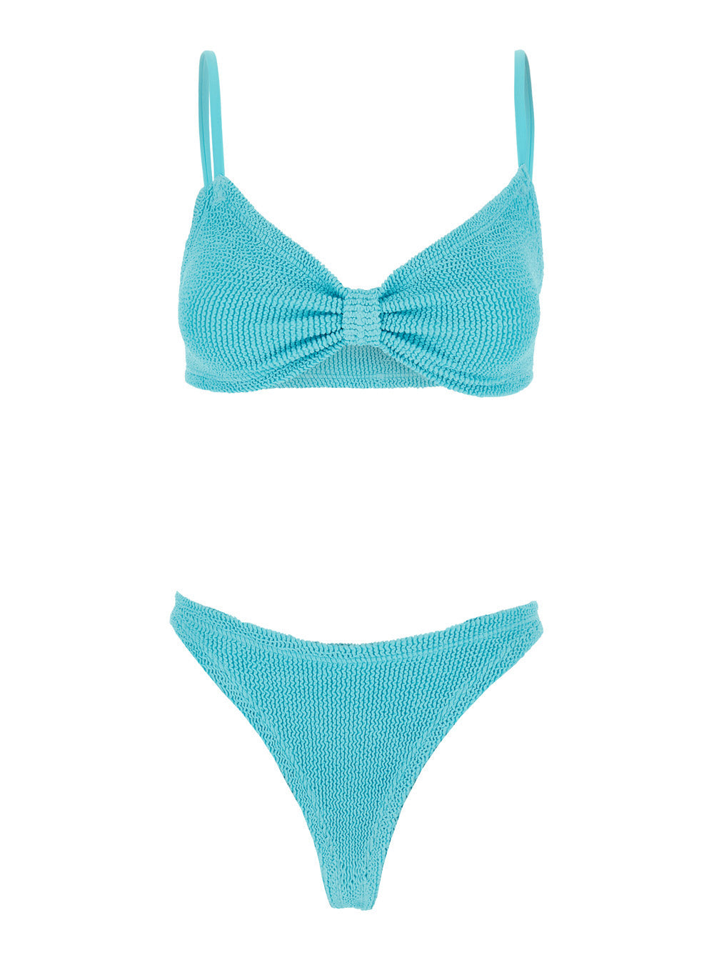 Alicia Bikini with Thin Fixed Straps and Front Knot in Stretch Tech Fabric Blue Women Light Beachwear